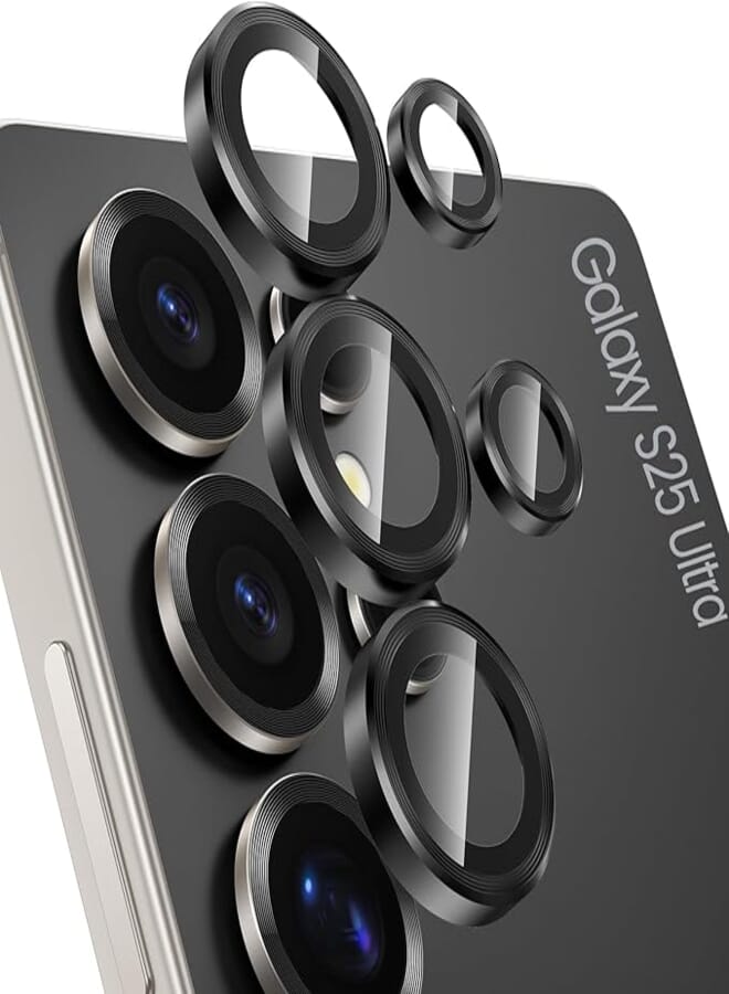 Tensea (3+2PCS for S25 Ultra 5G Camera Lens Protector, 9H Tempered Glass Camera Cover Screen Protector Metal Individual Ring for S25 Ultra 5G 2025 [Installation Tray][Case Friendly]